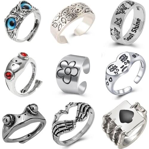 New Creative Owl Ring Punk Demon Eye Animal Adjustable Open Rings for Women Men Vintage Couple Ring Fashion Jewelry Best Gift