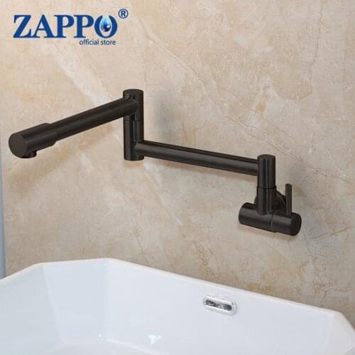 ZAPPO Black Brass Pot Filler Tap Wall Mounted Kitchen Faucet Single Cold Single Hole Tap Rotate Folding Spout Two Choice