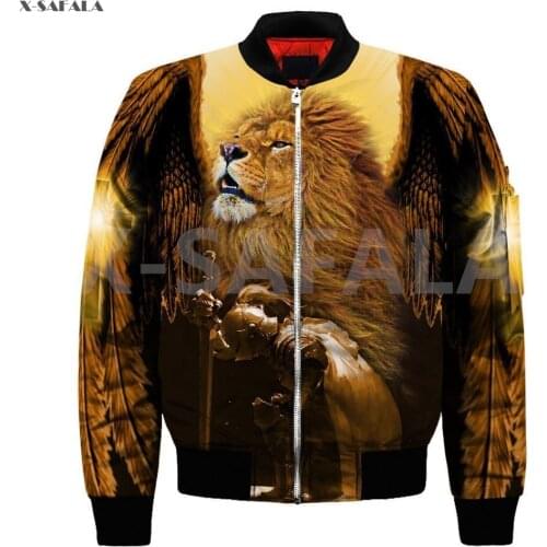 God Jesus Christian Cross Dad Lion 3D Over Printed Men Unisex Bomber Jacket 2 Zipper Casual Streetwear Tracksuits Thick Coats