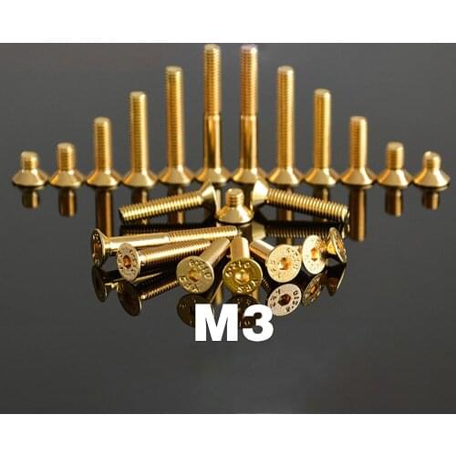 M3 Golden 12.9 Grade Alloy Steel Hex Socket Flat Head Screw DIN7991 For Car Model DIY