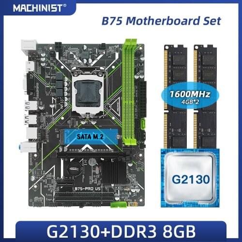 MACHINIST B75 motherboard LGA1155 kit with Intel G2130 processor DDR3 8G(2*4G)1600MHz RAM memory SATA2 SATA3 NGFF M.2 B75-PRO-U5