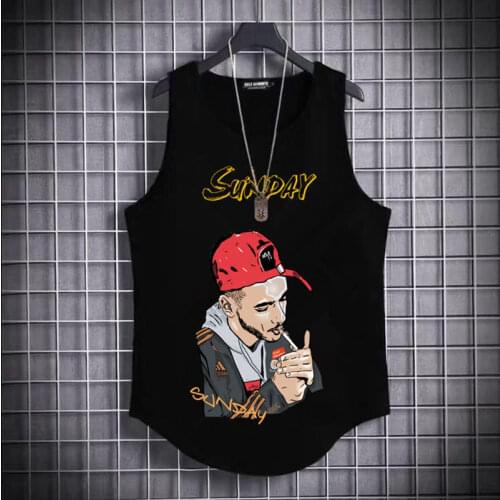2021 New Mens Tank Tops Korean Fashion Streetwear Print Hip Hop Sleeveless Tank Top Men Casual Men Clothing Loose Men Tank Tops