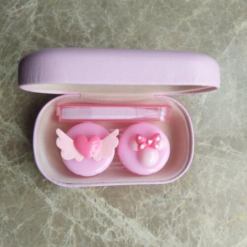 LIUSVENTINA Birthday Gift DIY Resin Cute Pink Flying Love Bow I Love U Handmade Contact Lens Case Box Container for Color Lenses