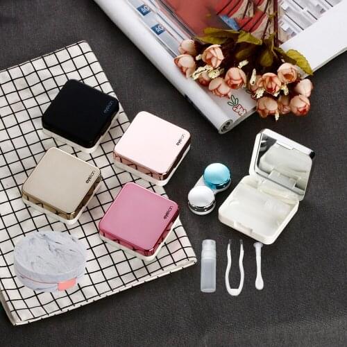 Fashion Mirror Contact Lens Box Portable Mini Plastic Lens Washer Travel Holder Storage Soaking Case Lenses Cleaning Tools