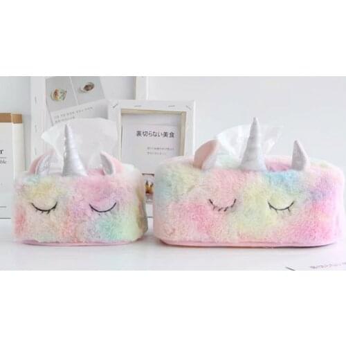 Cartoon unicorn tissue holder toy plush unicorn tissue storage box lovely tissue box for car and home use