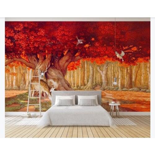 Custom 3D Mural Wallpaper Nordic minimalist hand-painted forest elk Living room TV background Wall decorative painting
