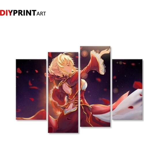 Red Saber 4 Pcs/set Wall Art Anime Poster Fate Extra Picture for Living Room Home Decor B0023