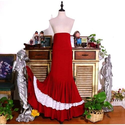 Flamenco Belly Dance New Wine Red Cotton Multi-Layered Fishtail Wrap Hip Skirt EKK13