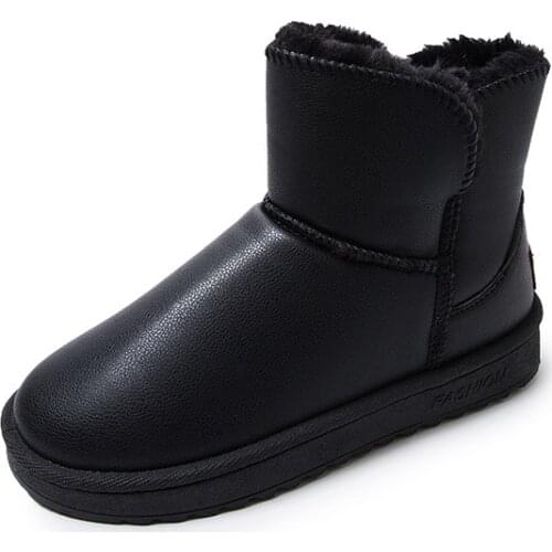 2021 new winter plus velvet pu mid-tube snow boots thickened warm womens boots shoes for women