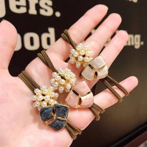 New Korea Pearl Flower Scrunchie Women Girls Elastic Hair Rubber Bands Accessories Tie Children Kids Hair Rope Ring Headdress