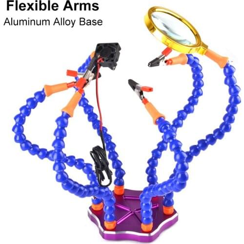 Soldering Iron Helping Holder Third Hand 6 Flexible Arms Soldering Station Welding Tool Set with USB Fan & Magnifier