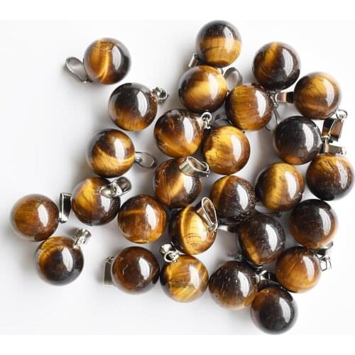 2020 fashion high quality natural tiger eye stone round ball charm pendants for jewelry making 50pcs/lot wholesale free shipping
