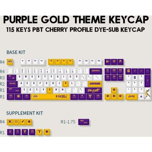 Purple gold theme 115 keys PBT Cherry Profile keycaps for mechanical keyboard DYE-SUB novelty cherry mx switches 64 71 87 96 104