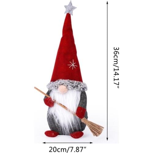 R7RC Standing Santa Claus with Broom Christmas Dwarf Gnome Doll Ornaments Cute Dwarf
