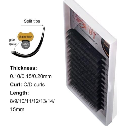 NEWCOME Flat Ellipse Eyelashes Extensions split tips ellipse shaped Faux Lashes Matte Soft Natural