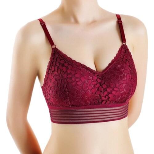 Sexy New Lace Beauty Back Wrapped Chest Mesh Stitching Solid Color Bra