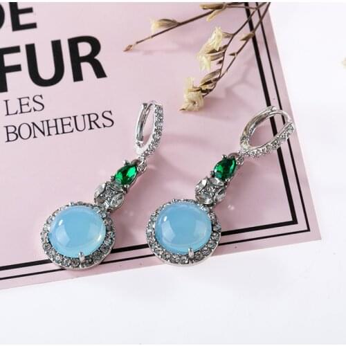 Natural Green Jade Pendant Drop Earrings 925 Silver Jadeite Chalcedony Amulet Fashion Charm Jewelry Gifts for Women Her