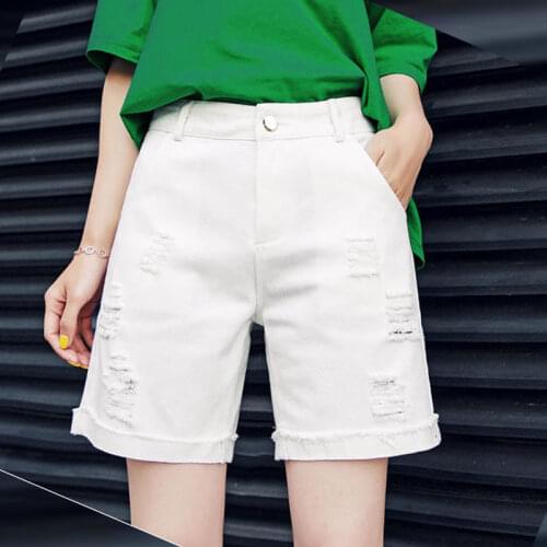 5XL Streetwear Denim Jean Shorts Wide Leg Half Long Shorts For Women Summer Frayed Distressed Shorts Loose Hole Midi Shorts