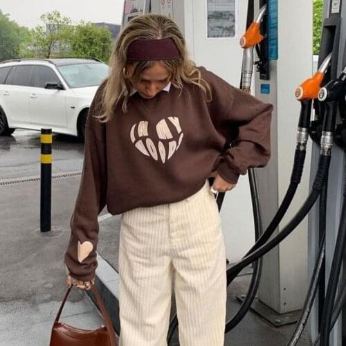 Y2K Women Overize Sweater Adults Casual Letter Print Long Sleeve Round Neck Pullover for Daily Wear Club Sports Party Dating