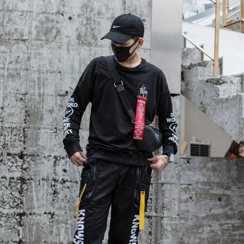 95% Cotton Man autumn hoodies Letter print Black color Hip hop sweatshirt no hood