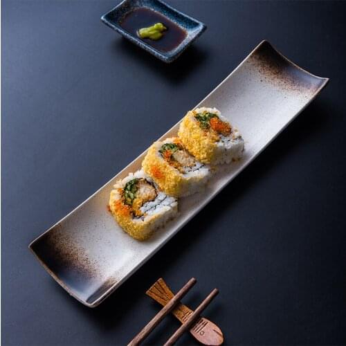 Sushi Japanese Plate Rectangular Japanese Ceramic Tableware Dishes Dishes Western Plate Creative Fish Plate Home New