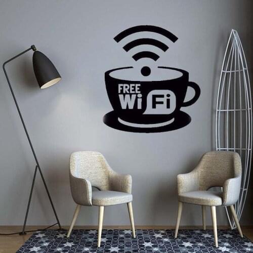 YOYOYU Free Wifi Logo Wall Window Decal Coffee Cafe Restaurant Wall Art Decor New Design Free Wifi Cup Vinyl Wall Sticker HL321