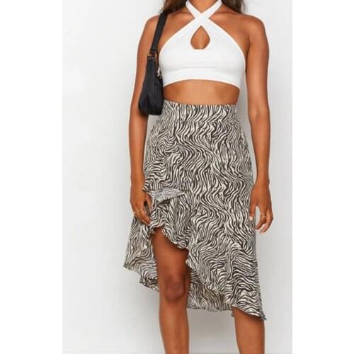 2021 Summer New Leopard Irregular Ruffle Skirt Women Casual Knee-Length Skirt High Waist Female A Line Beach Short Skirt