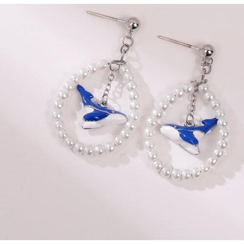 Makersland Blue Ocean Earrings For Women Cute Dolphin Round Earring Trendy Cartoon Korean Drop Earrings Unique Design Jewelry