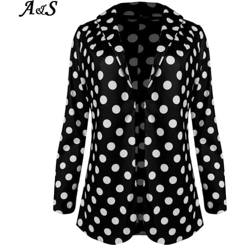 Anbenser Fashion Polka Dot Blazers Jacket Women Vintage Long Sleeve Office Wear Female Outerwear Work Suit Coats Office Lady