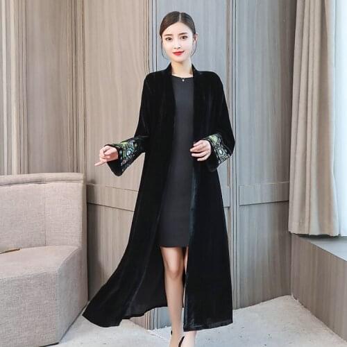 2020 Spring Autumn Embroidered Cardigan Plus size Windbreaker Women Wild Loose Black Long Trench Coat Elegant Women Overcoat 4XL