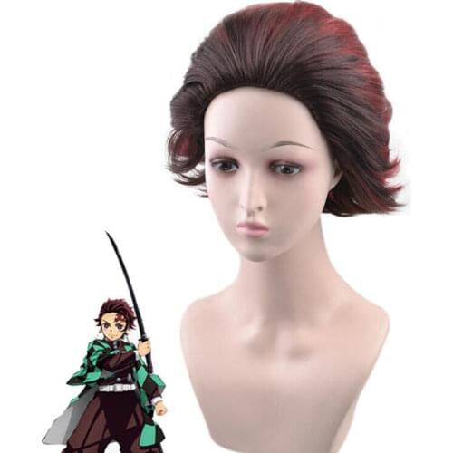 30cm Short Wig Cosplay Demon Slayer Kimetsu no Yaiba Tanjiro Kamado Tanjirou Costume Synthetic Hair Men Women Carnival Party Wig
