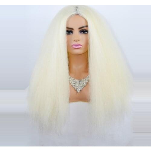 ZM hair 613# Yaki Straight long Synthetic wig white Yaki long Straight middle part Wig For Black Women
