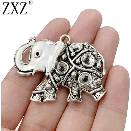 ZXZ 5pcs Tibetan Silver Tone Elaphant Charms Pendants for Necklace Jewelry Making 47x37mm
