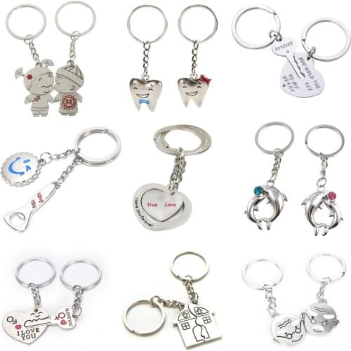 1 Pair Key Chain Alloy Bride Groom Heart Love House Dolphin Keyrings Key Chains Lovers Ring Couples Keychain For Gift