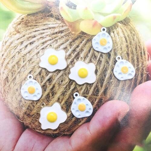 10 BULK Miniature Egg Charm Enameled Fried Egg Charm for Bracelet Necklace Keychain Jewelry Making Supplies Fake Food Charm K35T