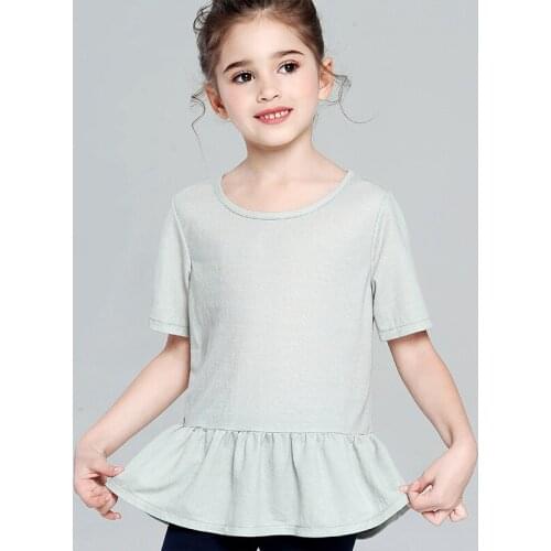 2020 Summer Girls Clothes Short Sleeve Wormwood Cotton Linen Girls T shirt Ruffle Hem Girls Tops QZ021