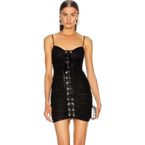 2020 New Arrival Black Slip Mesh Sexy Fashion Rayon Bandage Dress Elegant Club Party Dress Vestidos