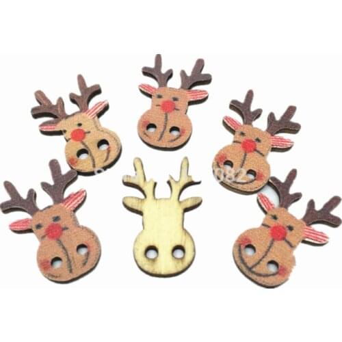 300pcs Reindeer Christmas Buttons 24x15mm 2 Holes Sewing Button Accessories Embellishments Crafts For Scrapbooking Cardmaking