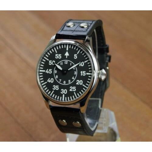 47mm GEERVO black dial Asian 6497 17 jewels Mechanical Hand Wind movement mens watch Mechanical watches 0202A