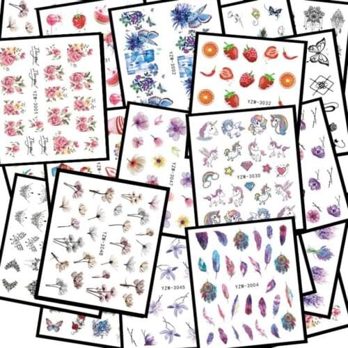 Rose Flowers Nail Art Stickers Manicure Water Decal Watercolor Nailart Decorations Charms Spring Animal Nail Tips 5 Sheets Lot