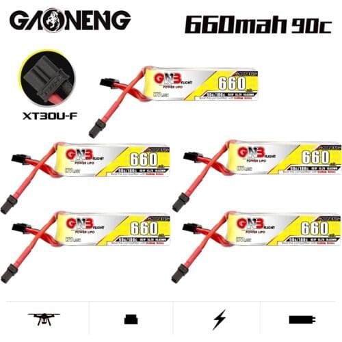 5Pcs/Set GAONENG GNB 4S HV Lipo Battery 15.2V 660mAh 90C/180C with XT30U-F Plug for Beta85X Whoop Quadcopter FPV RC Racing Drone
