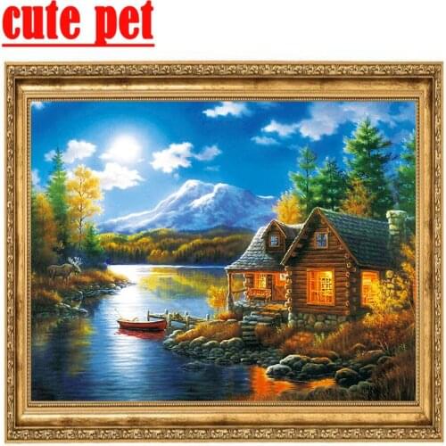 5D No Frame Lakeside hut Diamond Painting Diy diamond mosaic Full Square Diamond Painting Rhinestones Handicraft Home Decor the