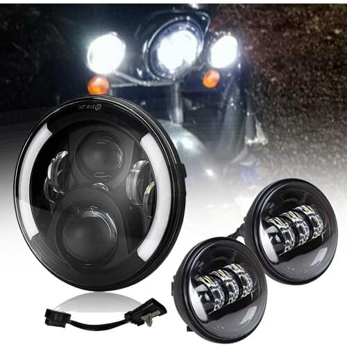 7 Inch LED Headlight Projector Hi/Lo Beam with 4.5 Inch Auxiliary Passing Fog Lights for Motorcycle
