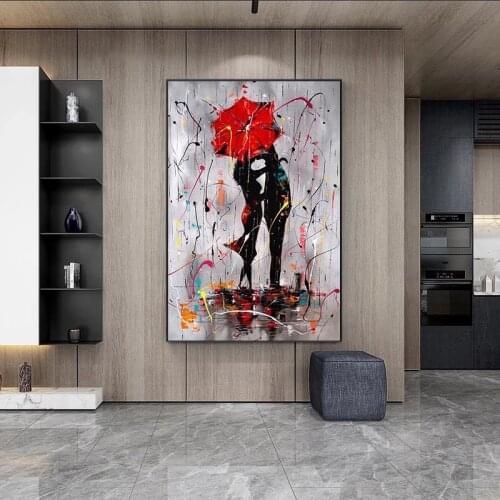 Abstract Red Lovers Umbrella Oil Painting Canvas Painting Cuadros Posters Print Wall Art for Living Room Home Decor