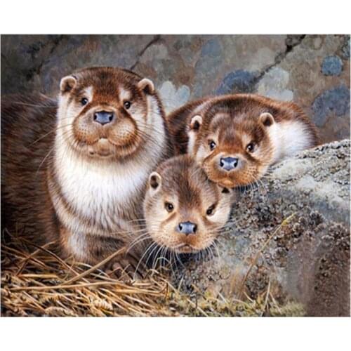 Full square round 5d diamond Painting Otter family animals Diamond picture of Rhinestone embroidery Mosaic Cross StitchZP-2890