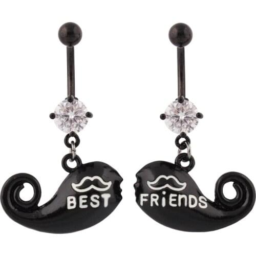 Navel rings Body jewelry Best Friends Black Whale belly button ring body piercing Wholesale 14G Surgical Steel bar medical steel