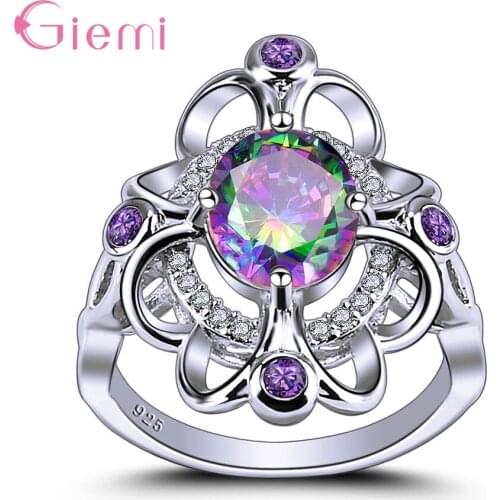 Hot Sale Real 925 Sterling Silver Fantastic Beautiful Colorful Stackable Crystal Crown Ring For Women Luxury Female Jewelry