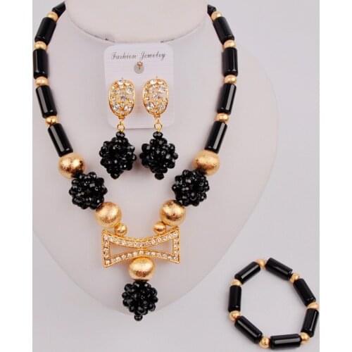 Fashion Nigerian Wedding African Beads Necklace Sets Black Jewelry Set ZQ8-08