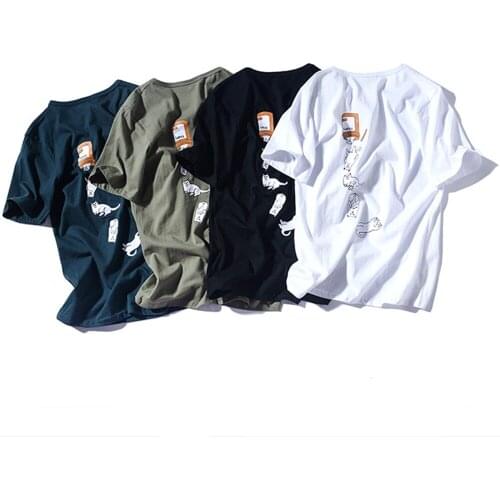 Men O Neck Tshirt Summer Cartoon Cat Printed Short Sleeve Hot Sell Hip Hop Harajuku Streetwear 5XL Mens T Shirts MTS587