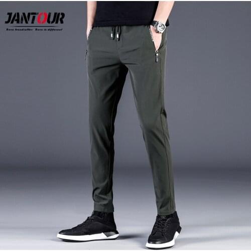 Jantour New Brand Spring summer Casual Mens Pants Men Elastic Waist Pants Male Fast-drying Stretch fabric Drawstring